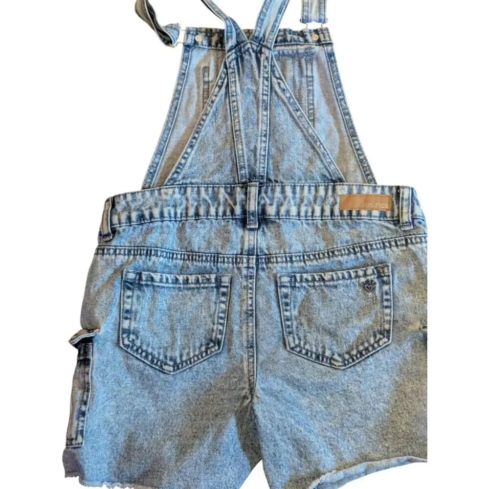 Justice Snoopy Girls Size 12 Light Wash Denim Overall Shorts